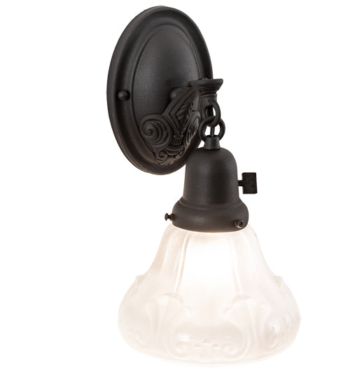 Meyda Lighting Revival 7" Wrought Iron Nautica Wall Sconce With Frosted Clear Shade Glass