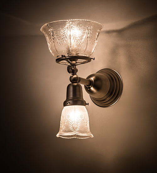Meyda Lighting Revival 8" 2-Light Brushed Nickel Gas & Electric Wall Sconce With Clear Shade Glass