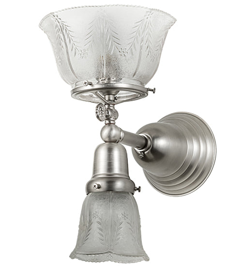 Meyda Lighting Revival 8" 2-Light Brushed Nickel Gas & Electric Wall Sconce With Clear Shade Glass