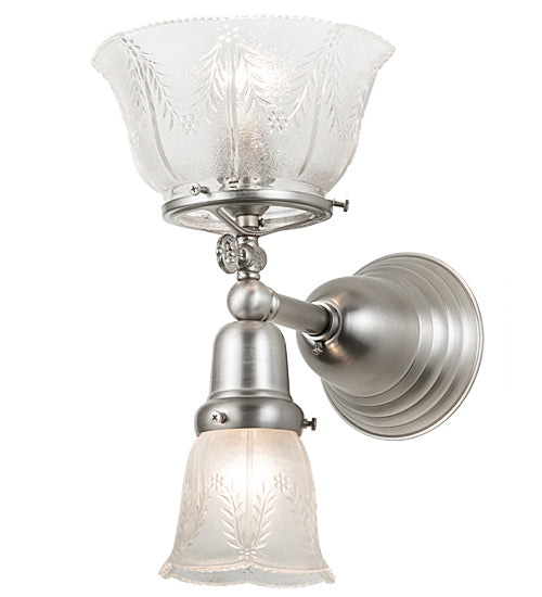 Meyda Lighting Revival 8" 2-Light Brushed Nickel Gas & Electric Wall Sconce With Clear Shade Glass