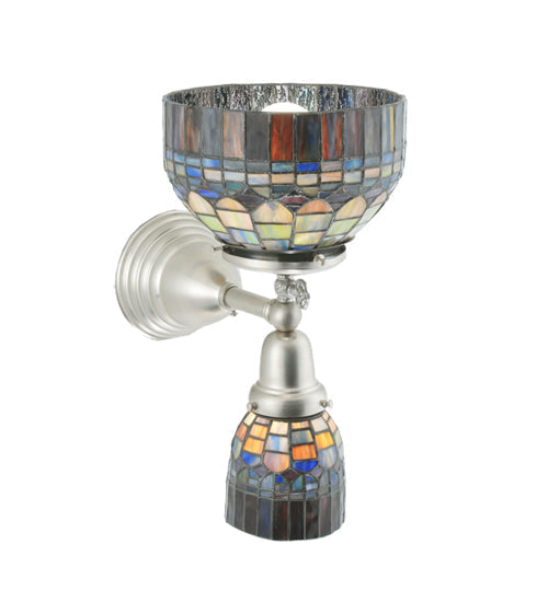 Meyda Lighting Revival 8" 2-Light Brushed Nickel Tiffany Candice Gas & Electric Wall Sconce With Multi-Colored Shade Glass
