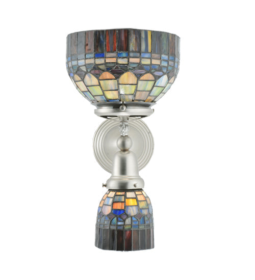 Meyda Lighting Revival 8" 2-Light Brushed Nickel Tiffany Candice Gas & Electric Wall Sconce With Multi-Colored Shade Glass