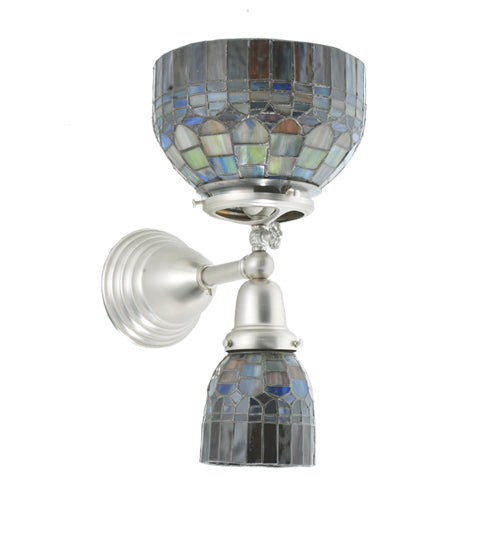 Meyda Lighting Revival 8" 2-Light Brushed Nickel Tiffany Candice Gas & Electric Wall Sconce With Multi-Colored Shade Glass