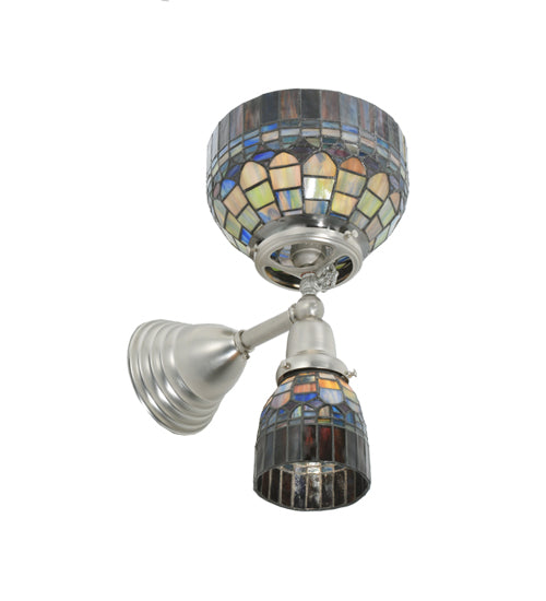 Meyda Lighting Revival 8" 2-Light Brushed Nickel Tiffany Candice Gas & Electric Wall Sconce With Multi-Colored Shade Glass