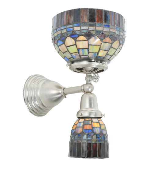 Meyda Lighting Revival 8" 2-Light Brushed Nickel Tiffany Candice Gas & Electric Wall Sconce With Multi-Colored Shade Glass