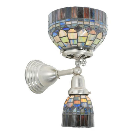 Meyda Lighting Revival 8" 2-Light Brushed Nickel Tiffany Candice Gas & Electric Wall Sconce With Multi-Colored Shade Glass