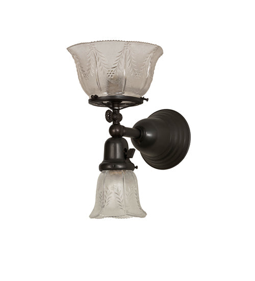 Meyda Lighting Revival 8" 2-Light Craftsman Brown Gas & Electric Wall Sconce With Clear Shade Glass