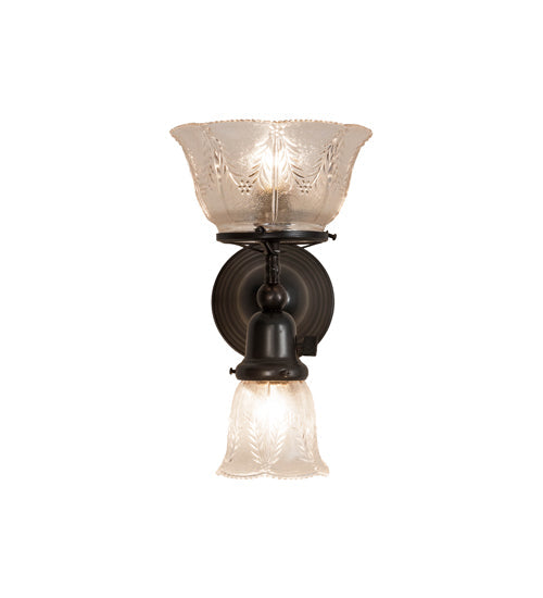 Meyda Lighting Revival 8" 2-Light Craftsman Brown Gas & Electric Wall Sconce With Clear Shade Glass