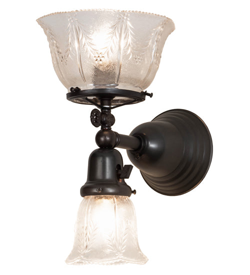 Meyda Lighting Revival 8" 2-Light Craftsman Brown Gas & Electric Wall Sconce With Clear Shade Glass