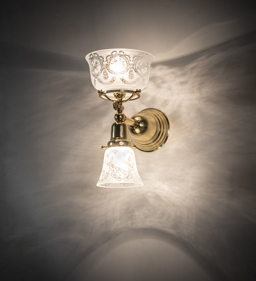 Meyda Lighting Revival 8" 2-Light Polished Brass Gas & Electric Wall Sconce With Clear Shade Glass