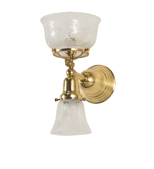 Meyda Lighting Revival 8" 2-Light Polished Brass Gas & Electric Wall Sconce With Clear Shade Glass