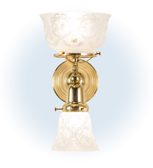 Meyda Lighting Revival 8" 2-Light Polished Brass Gas & Electric Wall Sconce With Clear Shade Glass
