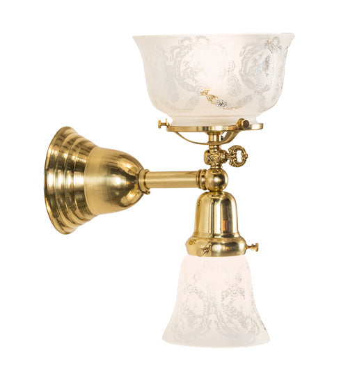 Meyda Lighting Revival 8" 2-Light Polished Brass Gas & Electric Wall Sconce With Clear Shade Glass
