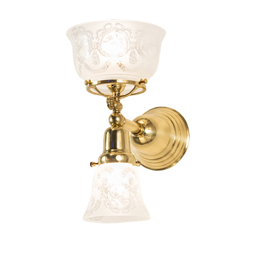 Meyda Lighting Revival 8" 2-Light Polished Brass Gas & Electric Wall Sconce With Clear Shade Glass