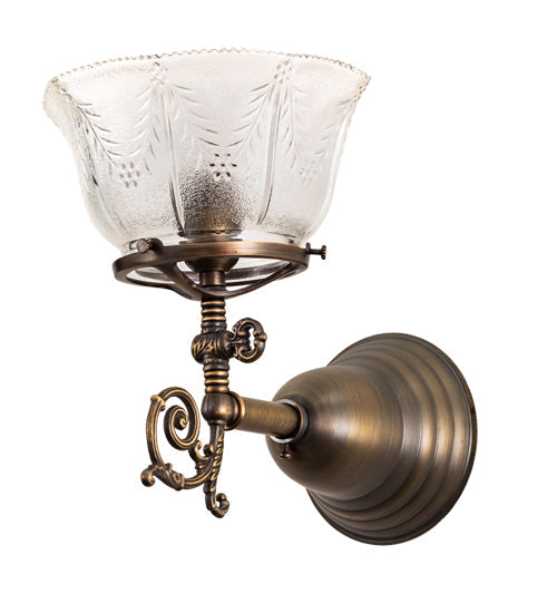 Meyda Lighting Revival 8" Antique Brass Gas & Electric Wall Sconce With Clear Shade Glass