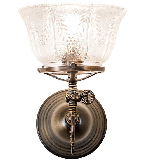 Meyda Lighting Revival 8" Antique Brass Gas & Electric Wall Sconce With Clear Shade Glass