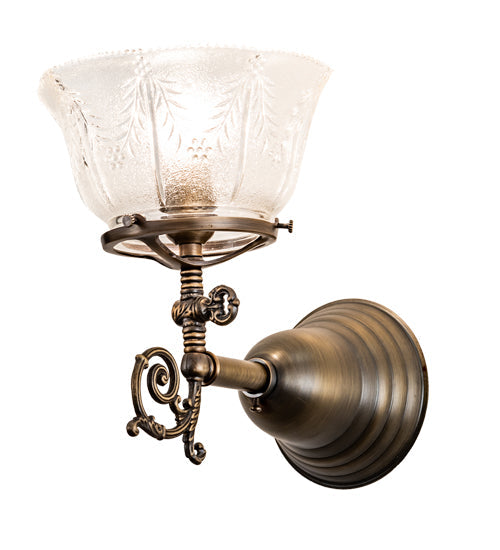 Meyda Lighting Revival 8" Antique Brass Gas & Electric Wall Sconce With Clear Shade Glass