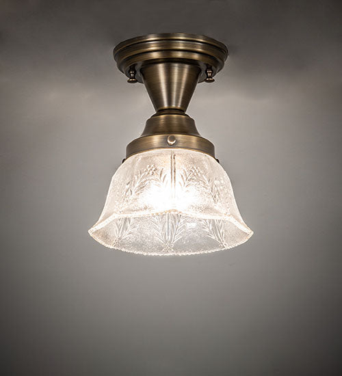 Meyda Lighting Revival 8" Antique Brass Summer Wheat Flush Mount Light With Clear Textured Shade Glass