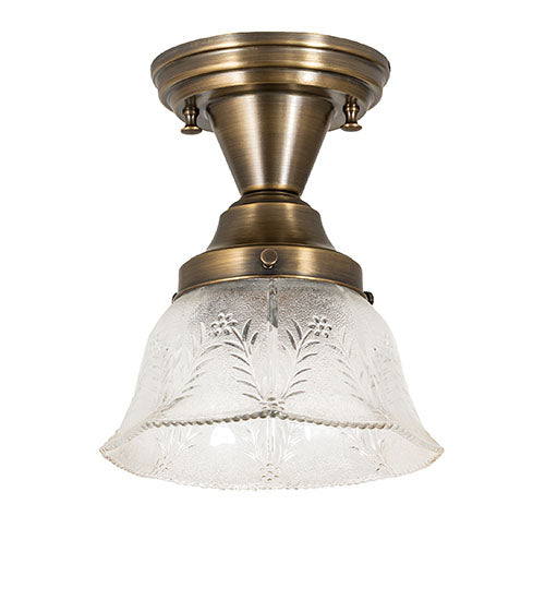 Meyda Lighting Revival 8" Antique Brass Summer Wheat Flush Mount Light With Clear Textured Shade Glass