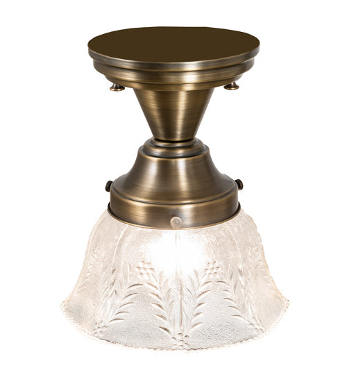 Meyda Lighting Revival 8" Antique Brass Summer Wheat Flush Mount Light With Clear Textured Shade Glass