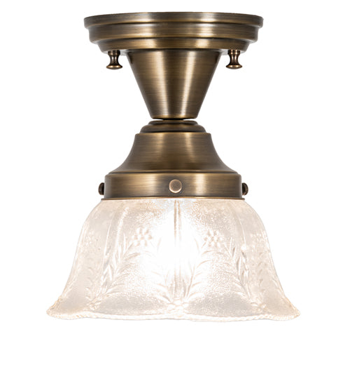 Meyda Lighting Revival 8" Antique Brass Summer Wheat Flush Mount Light With Clear Textured Shade Glass