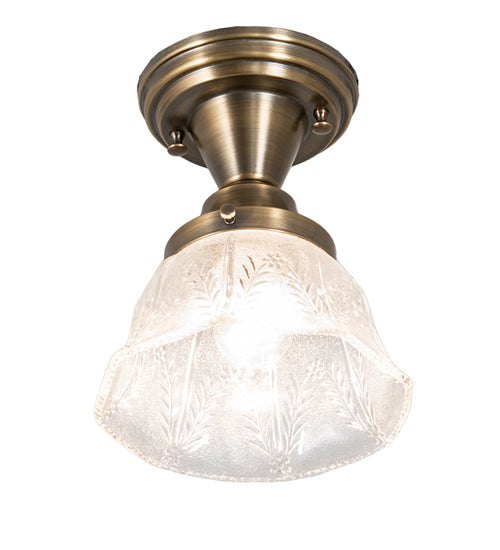 Meyda Lighting Revival 8" Antique Brass Summer Wheat Flush Mount Light With Clear Textured Shade Glass