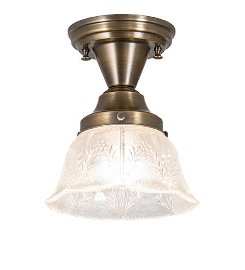 Meyda Lighting Revival 8" Antique Brass Summer Wheat Flush Mount Light With Clear Textured Shade Glass