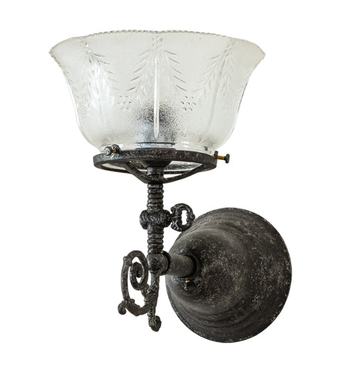 Meyda Lighting Revival 8" Antique Pewter Gas & Electric Wall Sconce With Clear Textured Shade Glass