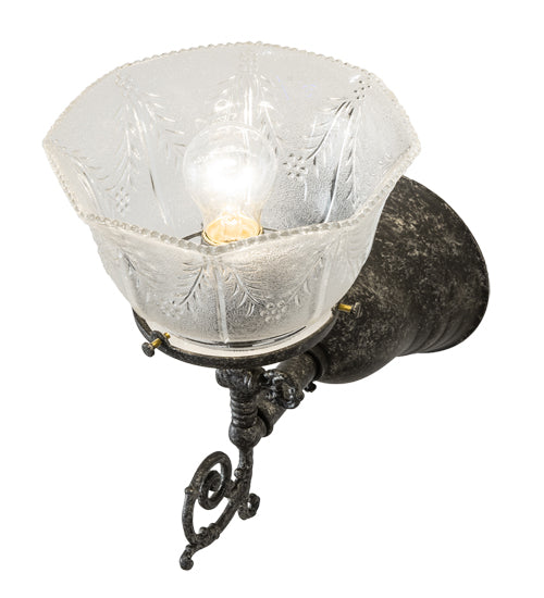 Meyda Lighting Revival 8" Antique Pewter Gas & Electric Wall Sconce With Clear Textured Shade Glass