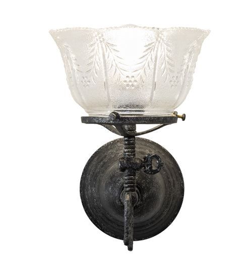 Meyda Lighting Revival 8" Antique Pewter Gas & Electric Wall Sconce With Clear Textured Shade Glass