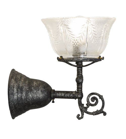 Meyda Lighting Revival 8" Antique Pewter Gas & Electric Wall Sconce With Clear Textured Shade Glass