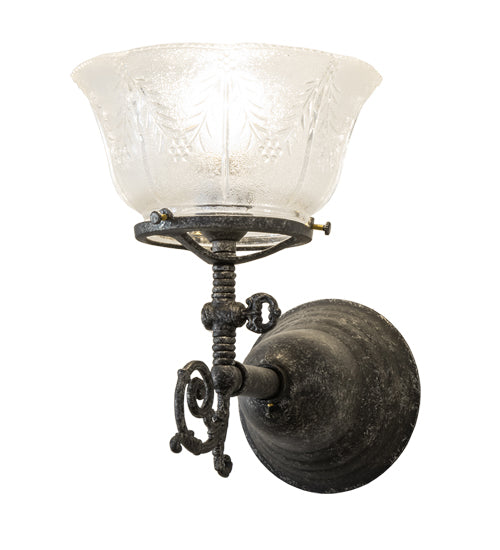 Meyda Lighting Revival 8" Antique Pewter Gas & Electric Wall Sconce With Clear Textured Shade Glass