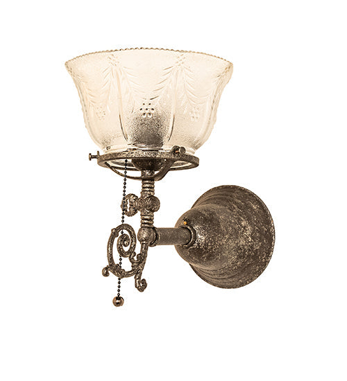 Meyda Lighting Revival 8" Antique Pewter Gas & Electric Wall Sconce With Frosted Clear Textured Shade Glass