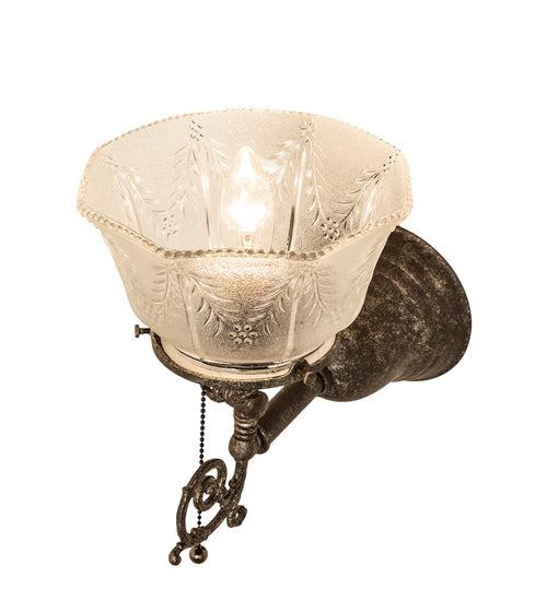 Meyda Lighting Revival 8" Antique Pewter Gas & Electric Wall Sconce With Frosted Clear Textured Shade Glass