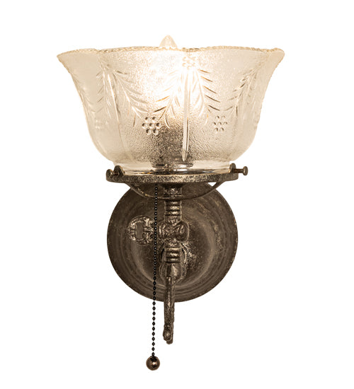 Meyda Lighting Revival 8" Antique Pewter Gas & Electric Wall Sconce With Frosted Clear Textured Shade Glass