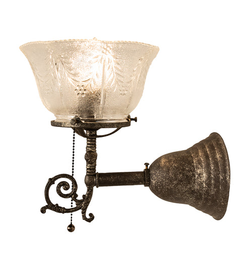 Meyda Lighting Revival 8" Antique Pewter Gas & Electric Wall Sconce With Frosted Clear Textured Shade Glass