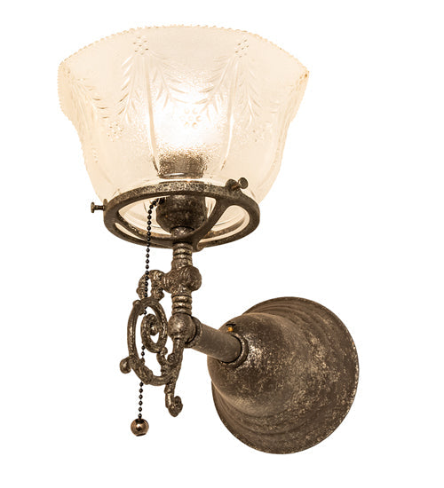 Meyda Lighting Revival 8" Antique Pewter Gas & Electric Wall Sconce With Frosted Clear Textured Shade Glass