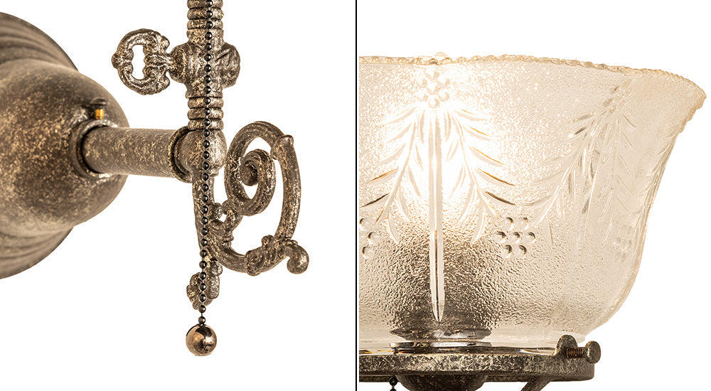 Meyda Lighting Revival 8" Antique Pewter Gas & Electric Wall Sconce With Frosted Clear Textured Shade Glass