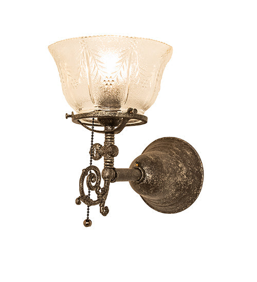 Meyda Lighting Revival 8" Antique Pewter Gas & Electric Wall Sconce With Frosted Clear Textured Shade Glass