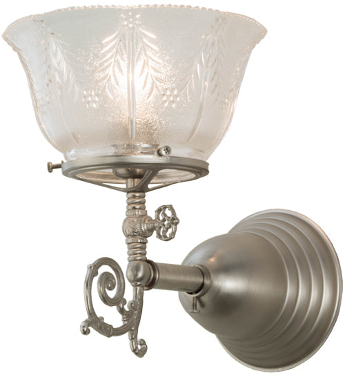 Meyda Lighting Revival 8" Brushed Nickel Gas & Electric Wall Sconce With Clear Shade Glass