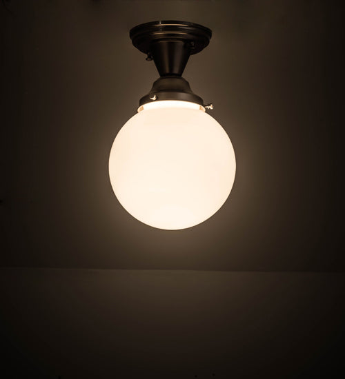 Meyda Lighting Revival 8" Brushed Nickel Schoolhouse Flush Mount Light With White Globe Shade Glass