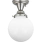 Meyda Lighting Revival 8" Brushed Nickel Schoolhouse Flush Mount Light With White Globe Shade Glass