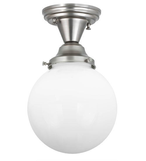 Meyda Lighting Revival 8" Brushed Nickel Schoolhouse Flush Mount Light With White Globe Shade Glass