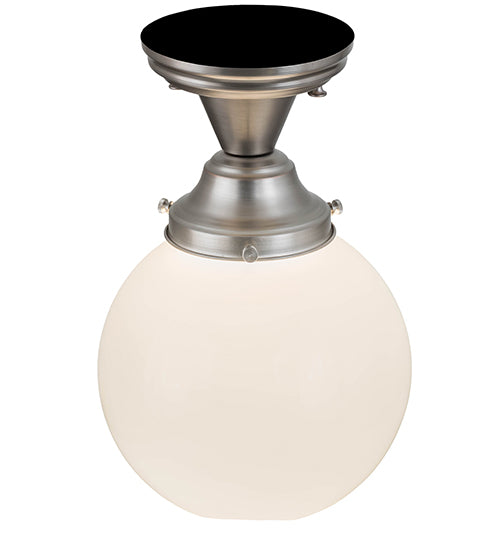 Meyda Lighting Revival 8" Brushed Nickel Schoolhouse Flush Mount Light With White Globe Shade Glass