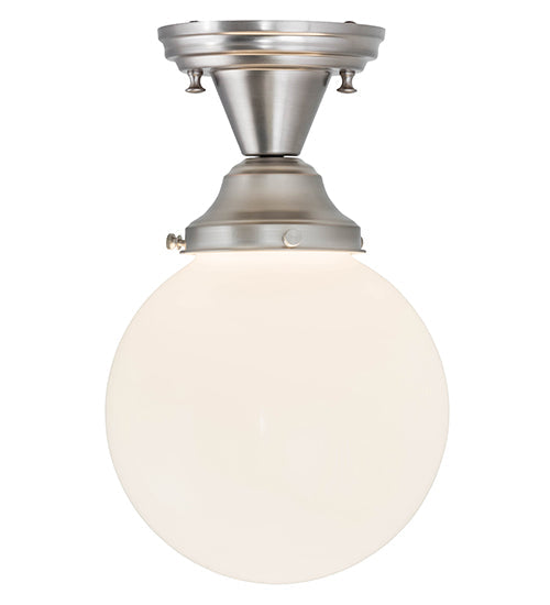 Meyda Lighting Revival 8" Brushed Nickel Schoolhouse Flush Mount Light With White Globe Shade Glass