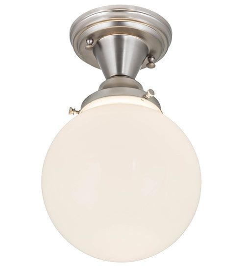 Meyda Lighting Revival 8" Brushed Nickel Schoolhouse Flush Mount Light With White Globe Shade Glass