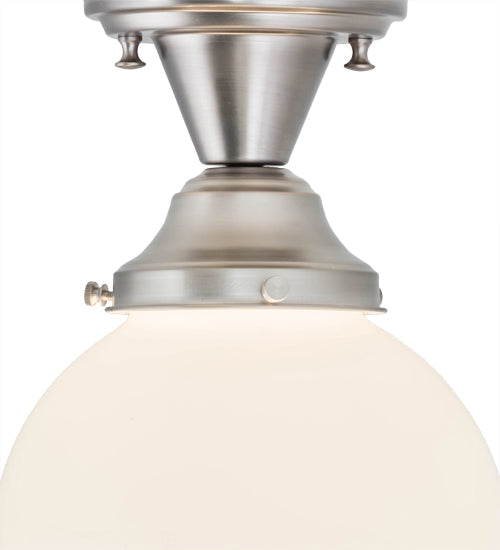 Meyda Lighting Revival 8" Brushed Nickel Schoolhouse Flush Mount Light With White Globe Shade Glass