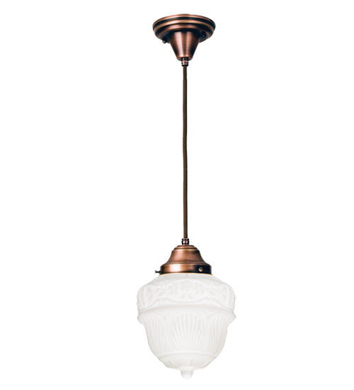 Meyda Lighting Revival 8" Burnished Copper Schoolhouse Rochelle Mini Pendant Light With White Opal Shade Glass