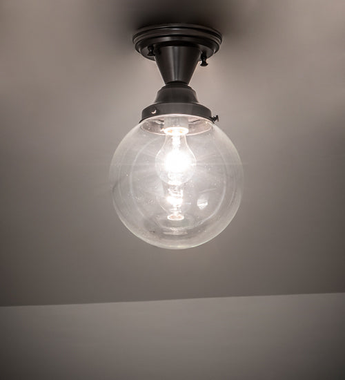 Meyda Lighting Revival 8" Craftsman Brown On Brass Schoolhouse Semi-flush Mount Light With Clear Shade Glass