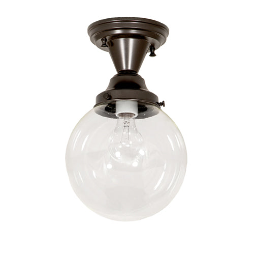 Meyda Lighting Revival 8" Craftsman Brown On Brass Schoolhouse Semi-flush Mount Light With Clear Shade Glass